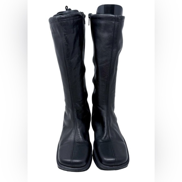 Vintage Y2K Nine West Black Leather Square Toe Platform Boots Women's Size 8 - Picture 2 of 9